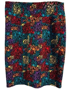 Multicolor Abstract Patchwork Swirl Pencil Skirt 2XL LuLaRoe Cassie Boho Stretch
